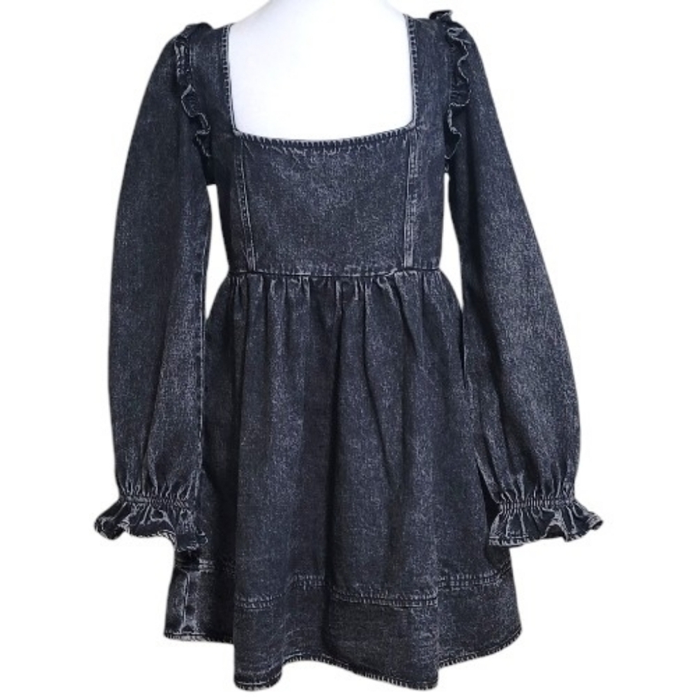Jaquie The Label Ester Washed Black Denim Mini Dress, L, Edgy, Skater, NWOT